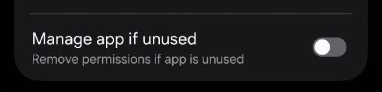 Manage app if unused toggle
